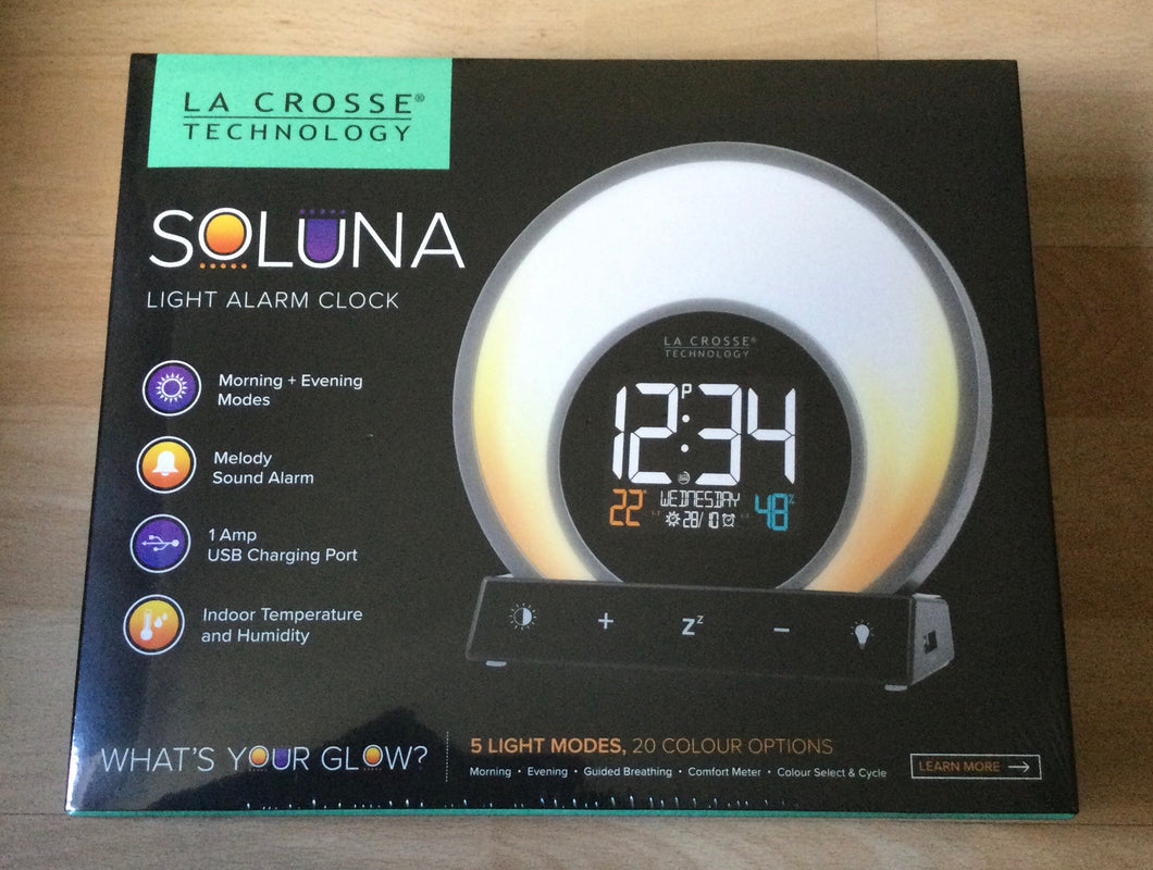 La Crosse Technology Soluna Light Alarm Clock 5 Light Modes 20 Colour Options