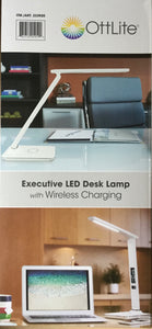 OttLite Executive LED Desk Lamp With Wireless Charging 5 Brightness - White