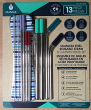 Load image into Gallery viewer, Manna Stainless Steel Reusable Straws 13piece With Cleaning Brushes
