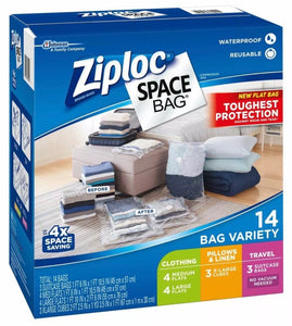 Ziploc Space Bag - 14 Piece Space Saver Bags Storage Set - Airtight, Waterproof, Reusable.