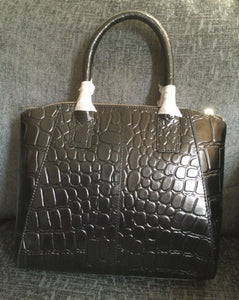 Osprey London Aspen Grab Croc Leather Black Handbag With Short And Long Straps 30cm x 24cm x 9cm approx