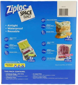 Ziploc Space Bag - 14 Piece Space Saver Bags Storage Set - Airtight, Waterproof, Reusable.