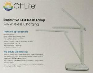 OttLite Executive LED Desk Lamp With Wireless Charging 5 Brightness - White