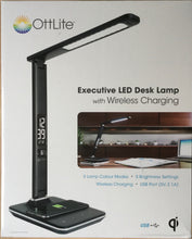 Load image into Gallery viewer, OttLite Executive LED Desk Lamp With Wireless Charging 5 Brightness - Black
