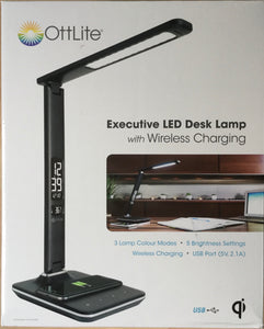 OttLite Executive LED Desk Lamp With Wireless Charging 5 Brightness - Black