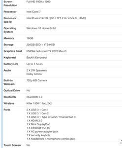 Lenovo Legion Y740, Intel Core i7, 16GB RAM, 256GB SSD + 1TB HDD 15.6inch Laptop