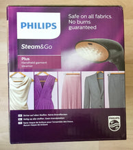 Load image into Gallery viewer, Philips Steam &amp; Go Plus Handheld Compact Garment Steamer GC362.  Vertical or Horizontal Steaming, SmartFlow heated plate.
