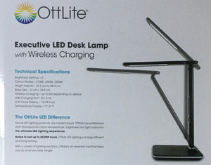 OttLite Executive LED Desk Lamp With Wireless Charging 5 Brightness - Black