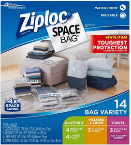 Ziploc Space Bag - 14 Piece Space Saver Bags Storage Set - Airtight, Waterproof, Reusable.