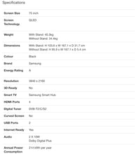 Load image into Gallery viewer, Samsung QE75Q80TATXXU 75 Inch QLED 4K Ultra HD Television - Black
