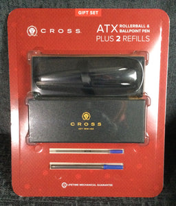 Cross ATX Rollerball & Ballpoint Pen Plus 2 Refills Gift Set - Brushed Black