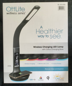 Ottlite Wellness Wireless Charging LED Lamp With Colour Changing Base-Black